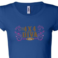 Ford Logo Shirt 4X4 Diva Ladies Longer Length Tee T-Shirt