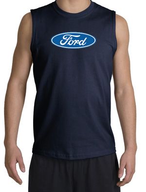 Ford Logo Shooter Shirt - Oval Emblem Adult Navy Muscle Shirt