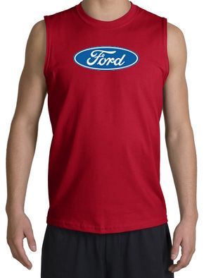Ford Logo Shooter Shirt - Oval Emblem Adult Red Muscle Shirt