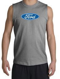 Ford Logo Shooter Shirt - Oval Emblem Adult Sports Grey Muscle Shirt
