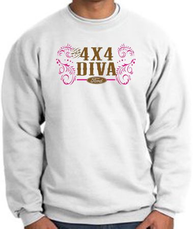 Ford Logo Sweatshirt - 4x4 Diva Classic Car Adult White Sweat Shirt