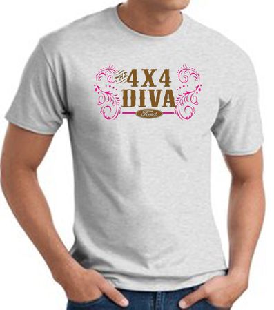 Ford Logo T-Shirt - 4x4 Diva Classic Car Adult Ash Tee Shirt
