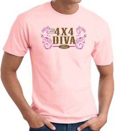 Ford Logo T-Shirt - 4x4 Diva Classic Car Adult Pink Tee Shirt