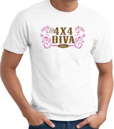 Ford Logo T-Shirt - 4x4 Diva Classic Car Adult White Tee Shirt