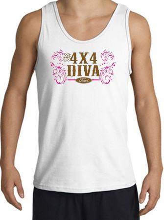 Ford Logo Tank Top - 4x4 Diva Classic Car Adult White Tanktop