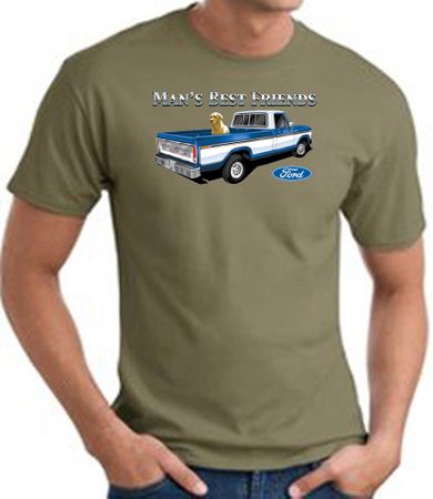 Ford Man's Best Friends Classic Truck Adult T-Shirt- Army Green
