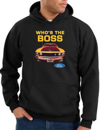 Ford Mustang Boss Hoodie Sweatshirt - Who's The Boss 302 Black Hoody