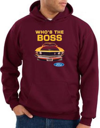 Ford Mustang Boss Hoodie Sweatshirt - Who's The Boss 302 Maroon Hoody