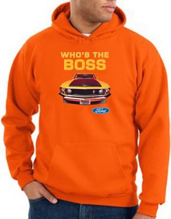 Ford Mustang Boss Hoodie Sweatshirt - Who's The Boss 302 Orange Hoody