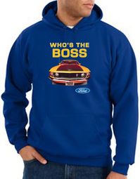 Ford Mustang Boss Hoodie Sweatshirt - Who's The Boss 302 Royal Hoody Ford Mustang Boss Hoodie Sweatshirt - Who's The Boss 302 Royal Hoody