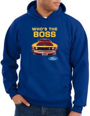 Ford Mustang Boss Hoodie Sweatshirt - Who's The Boss 302 Royal Hoody