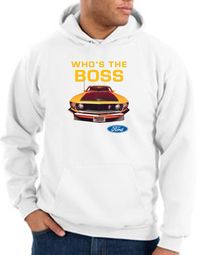 Ford Mustang Boss Hoodie Sweatshirt - Who's The Boss 302 White Hoody Ford Mustang Boss Hoodie Sweatshirt - Who's The Boss 302 White Hoody