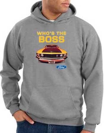 Ford Mustang Boss Hoodie - Who's The Boss 302 Heather Grey Hoody