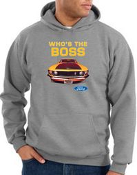 Ford Mustang Boss Hoodie - Who's The Boss 302 Heather Grey Hoody Ford Mustang Boss Hoodie - Who's The Boss 302 Heather Grey Hoody