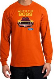 Ford Mustang Boss Long Sleeve Shirt - Who's The Boss 302 Adult Orange Ford Mustang Boss Long Sleeve Shirt - Who's The Boss 302 Adult Orange