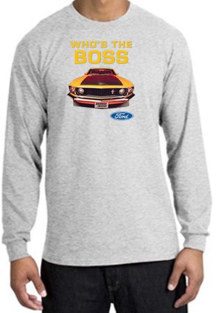 Ford Mustang Boss Long Sleeve Shirt - Who's The Boss 302 Ash T-Shirt