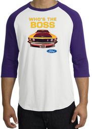 Ford Mustang Boss Raglan Shirt - Who's The Boss 302 Adult White/Purple