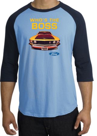 Ford Mustang Boss Raglan Shirt - Who's The Boss 302 Carolina Blue/Navy