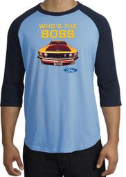 Ford Mustang Boss Raglan Shirt - Who's The Boss 302 Carolina Blue/Navy