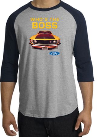 Ford Mustang Boss Raglan Shirt - Who's The Boss 302 Heather Grey/Navy