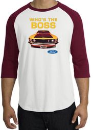 Ford Mustang Boss Raglan Shirt - Who's The Boss 302 White/Cardinal