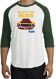 Ford Mustang Boss Raglan Shirt - Who's The Boss 302 White/Forest