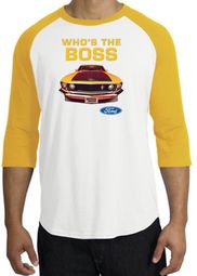 Ford Mustang Boss Raglan Shirt - Who's The Boss 302 White/Gold T-Shirt