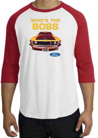 Ford Mustang Boss Raglan Shirt - Who's The Boss 302 White/Red