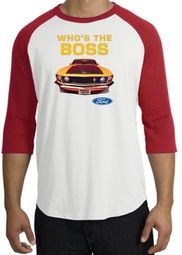 Ford Mustang Boss Raglan Shirt - Who's The Boss 302 White/Red