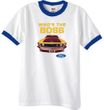 Ford Mustang Boss Ringer T-Shirt - Who's The Boss 302 White/Royal Tee