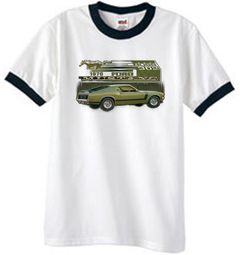 Ford Mustang Boss Ringer T-Shirts 302 Green Car 1970 Tee Shirts