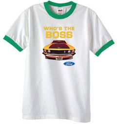 Ford Mustang Boss Shirt Whos The Boss 302 Ringer Tee White/Kelly Green Ford Mustang Boss Shirt Whos The Boss 302 Ringer Tee White/Kelly Green