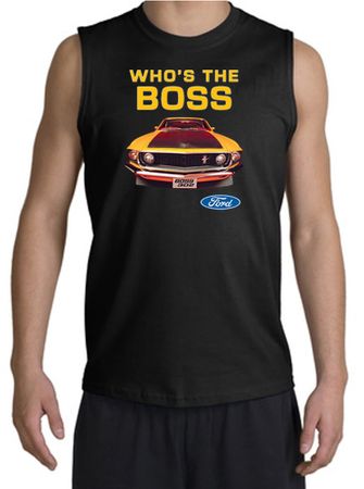 Ford Mustang Boss Shooter Shirt - Who's The Boss 302 Adult Black Shirt