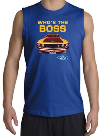 Ford Mustang Boss Shooter Shirt - Who's The Boss 302 Adult Royal Shirt