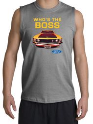 Ford Mustang Boss Shooter Shirt - Who's The Boss 302 Adult Sports Grey Ford Mustang Boss Shooter Shirt - Who's The Boss 302 Adult Sports Grey