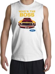 Ford Mustang Boss Shooter Shirt - Who's The Boss 302 Adult White Shirt Ford Mustang Boss Shooter Shirt - Who's The Boss 302 Adult White Shirt