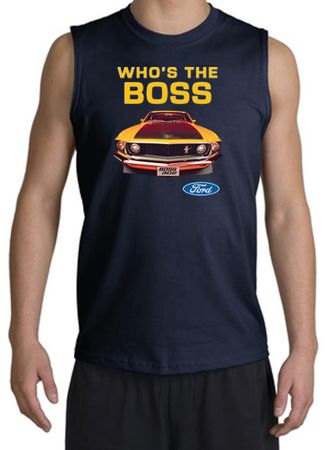 Ford Mustang Boss Shooter Shirt - Who's The Boss 302 Navy Muscle Shirt