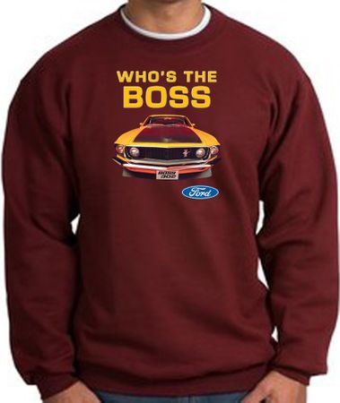 Ford Mustang Boss Sweatshirt - Who's The Boss 302 Maroon Sweat Shirt