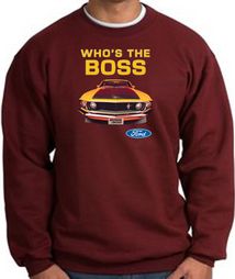 Ford Mustang Boss Sweatshirt - Who's The Boss 302 Maroon Sweat Shirt Ford Mustang Boss Sweatshirt - Who's The Boss 302 Maroon Sweat Shirt