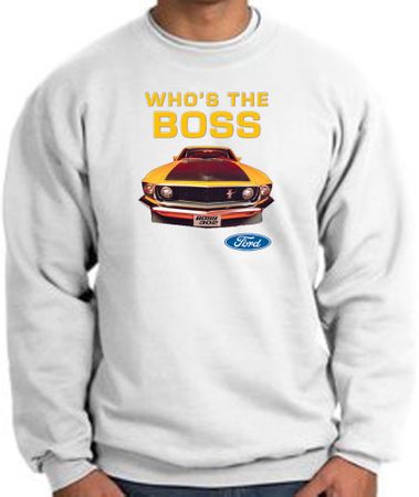 Ford Mustang Boss Sweatshirt - Who's The Boss 302 White Sweat Shirt