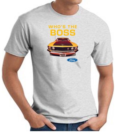 Ford Mustang Boss T-Shirt - Who's The Boss 302 Adult Ash Tee Shirt