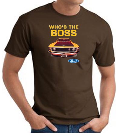 Ford Mustang Boss T-Shirt - Who's The Boss 302 Adult Brown Tee Shirt