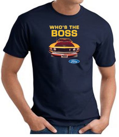 Ford Mustang Boss T-Shirt - Who's The Boss 302 Adult Navy Tee Shirt