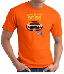 Ford Mustang Boss T-Shirt - Who's The Boss 302 Adult Orange Tee Shirt Ford Mustang Boss T-Shirt - Who's The Boss 302 Adult Orange Tee Shirt