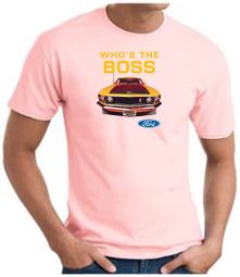Ford Mustang Boss T-Shirt - Who's The Boss 302 Adult Pink Tee Shirt Ford Mustang Boss T-Shirt - Who's The Boss 302 Adult Pink Tee Shirt