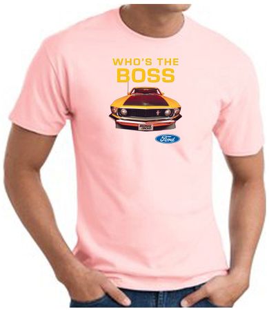 Ford Mustang Boss T-Shirt - Who's The Boss 302 Adult Pink Tee Shirt