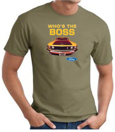 Ford Mustang Boss T-Shirt - Who's The Boss 302 Army Green Tee Shirt