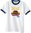 Ford Mustang Boss T-Shirt Whos The Boss 302 Ringer Tee White/Navy