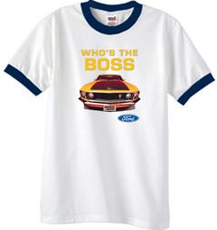 Ford Mustang Boss T-Shirt Whos The Boss 302 Ringer Tee White/Navy Ford Mustang Boss T-Shirt Whos The Boss 302 Ringer Tee White/Navy