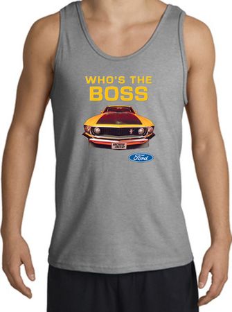 Ford Mustang Boss Tank Top - Who's The Boss 302 Sports Grey Tanktop